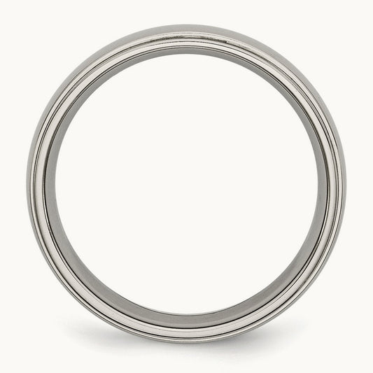 Polished Ridged Edge Band, 6mm, Titanium