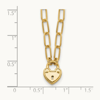 Polished Heart Lock Charm Paperclip Link Necklace, 14K