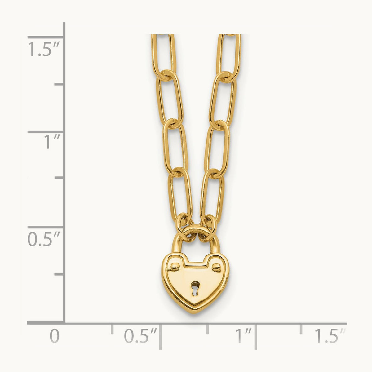 Polished Heart Lock Charm Paperclip Link Necklace, 14K
