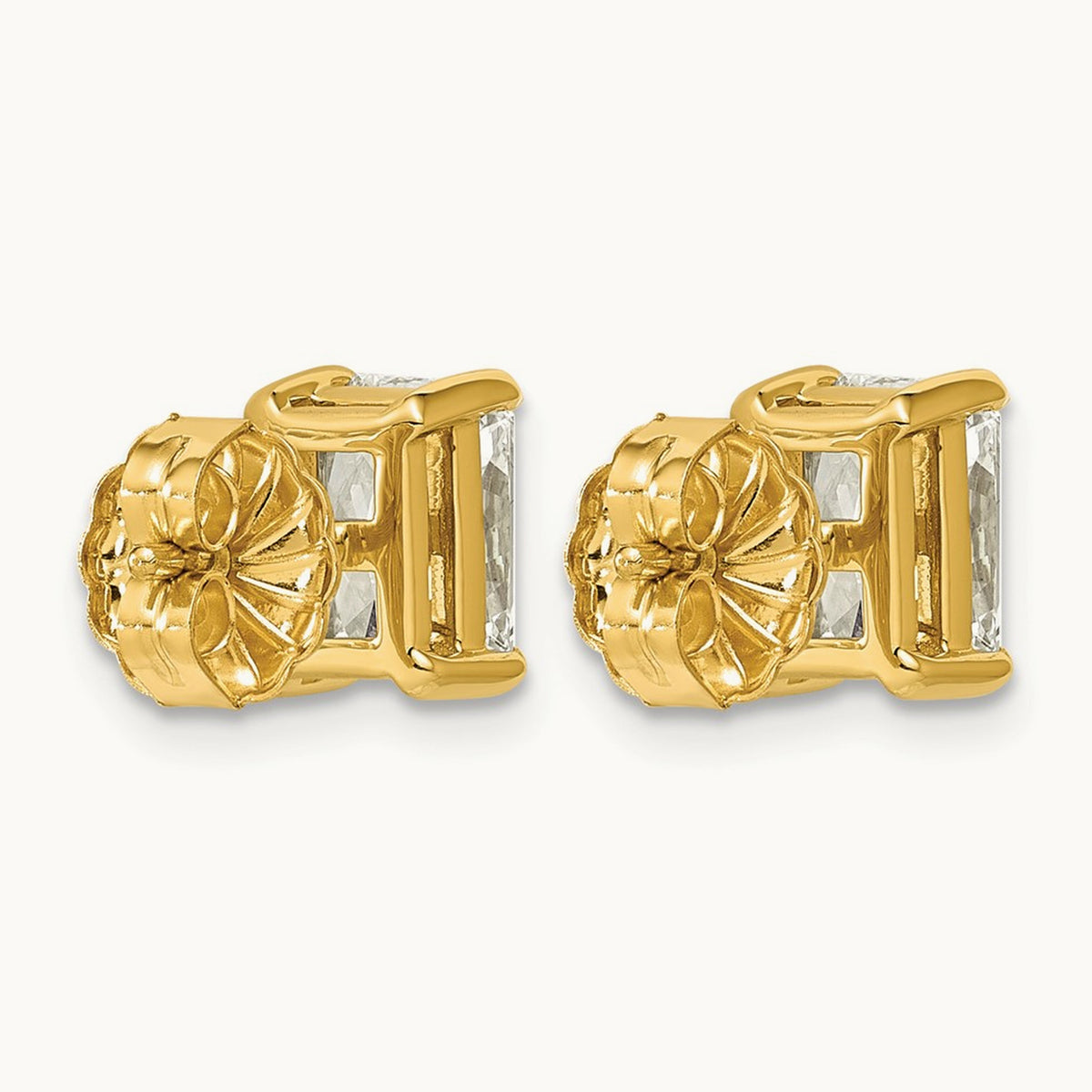 Radiant Four-Prong Stud Earrings, 0.50-6.00 ct tw Lab-Grown Diamond — 2 ct, 14K Yellow Gold