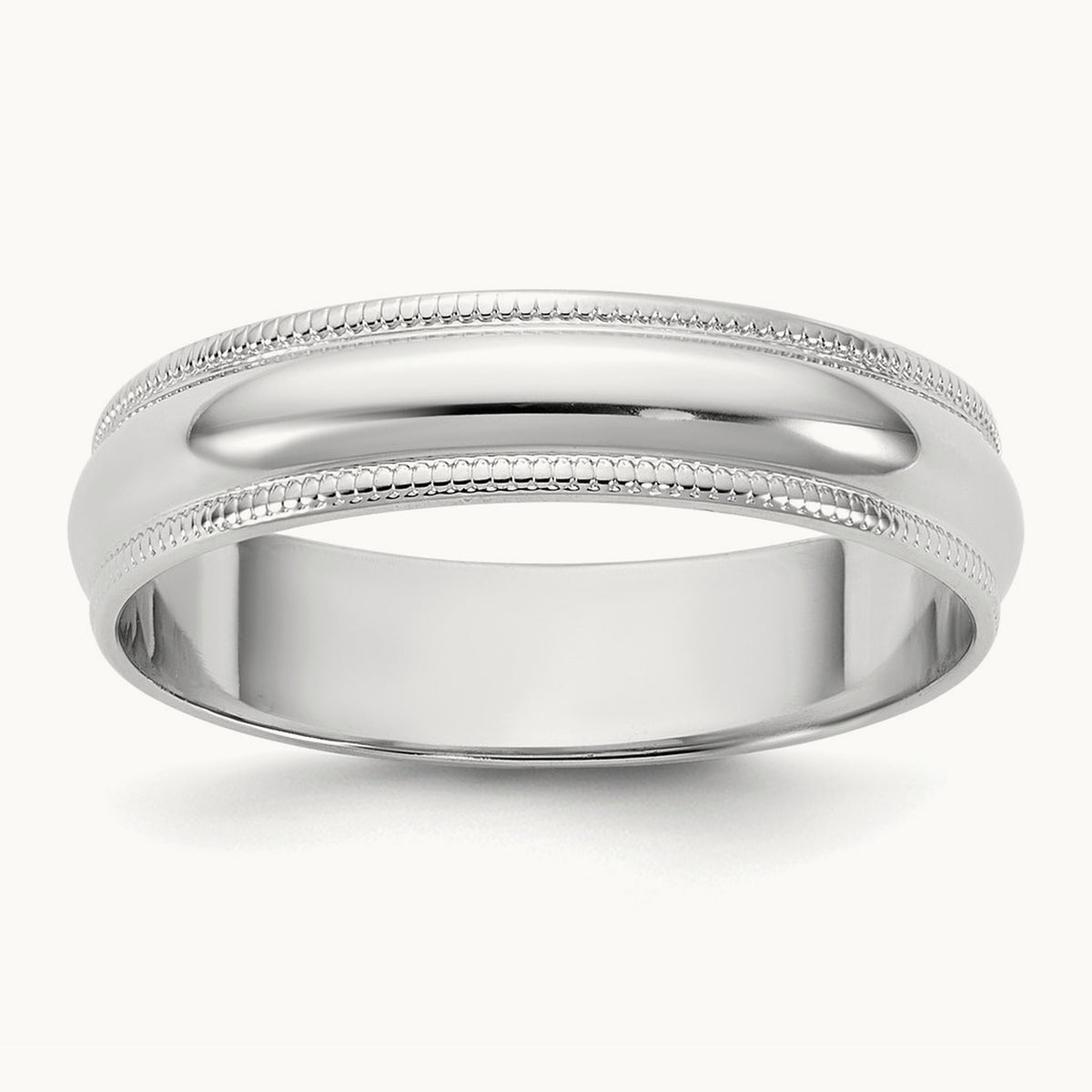 Lightweight Milgrain Half Round Band, 4.5mm, 10K White Gold