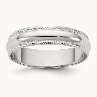 Lightweight Milgrain Half Round Band, 4.5mm, 10K White Gold