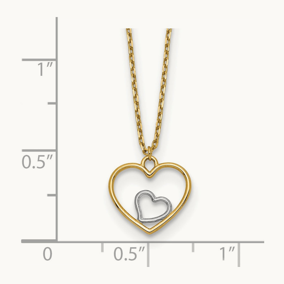 w/Rhodium Heart in Heart Necklace, 14K