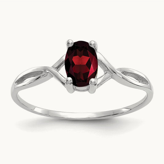 Garnet Birthstone Ring, 14K White Gold