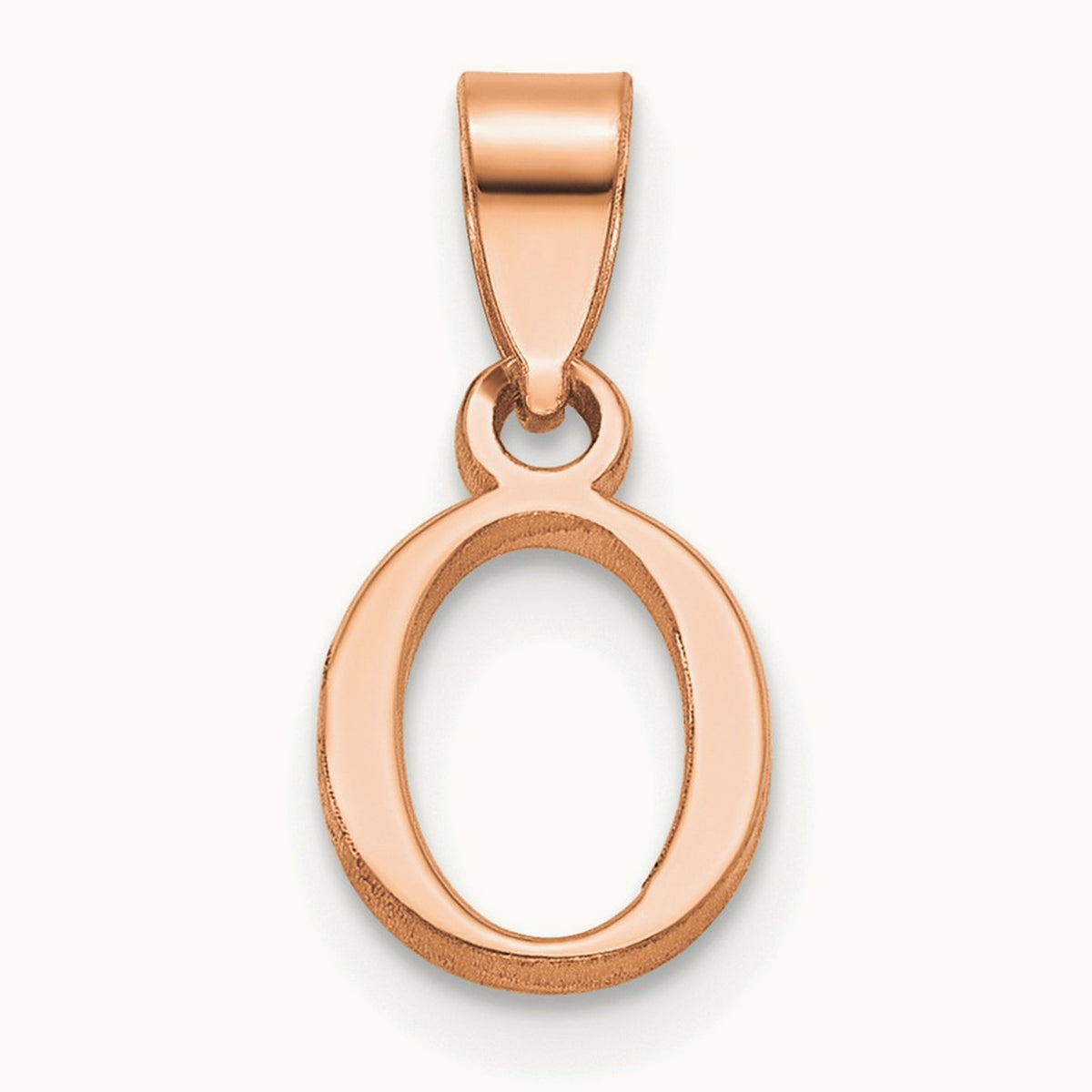 Polished Block Initial Pendant — 14K Rose Gold, O