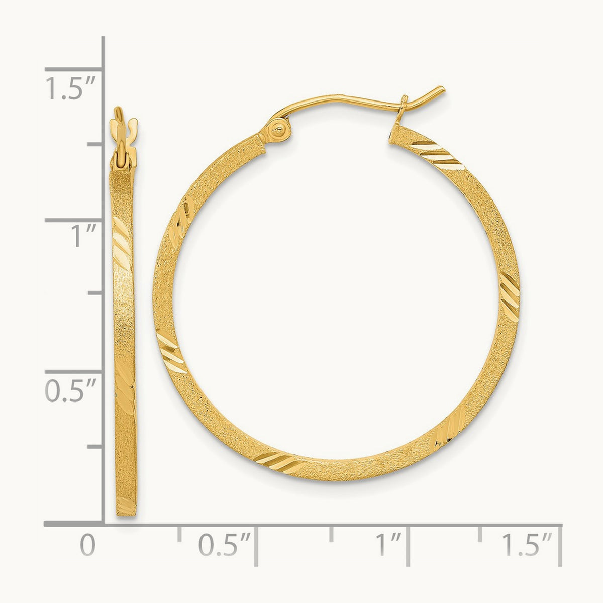 Satin Diamond-cut Square Tube Hoop Earrings — 14K Yellow Gold, 29.75mm