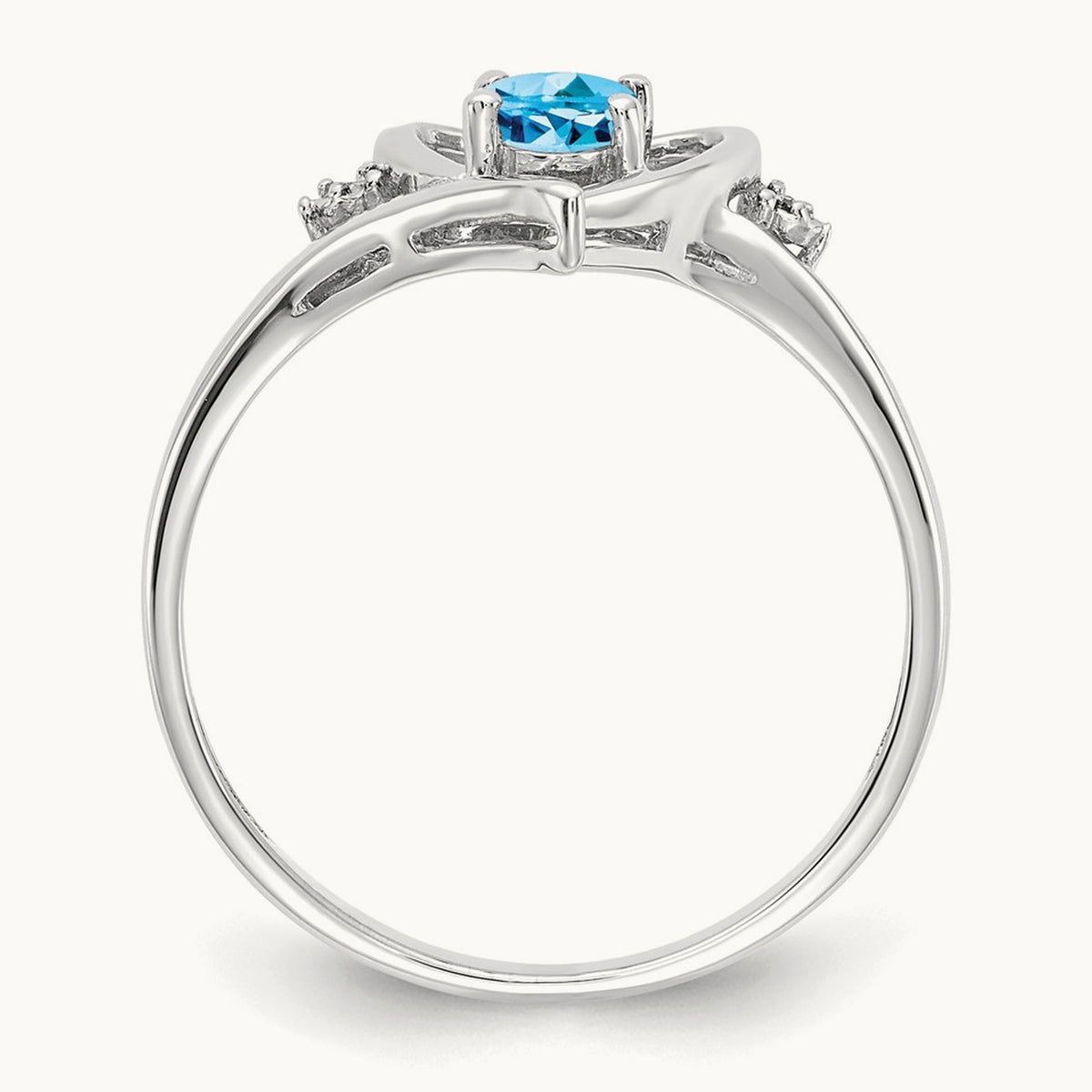 Blue Topaz and Diamond Heart Ring — 14K White Gold, 7