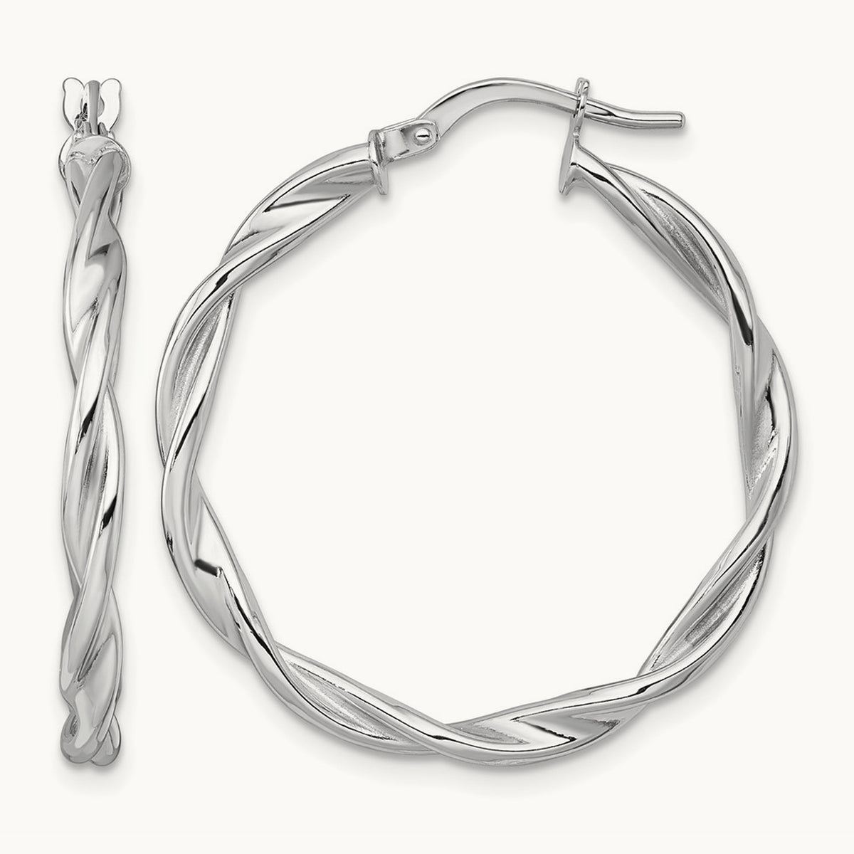 Polished Twist Hoop Earrings — 14K White Gold