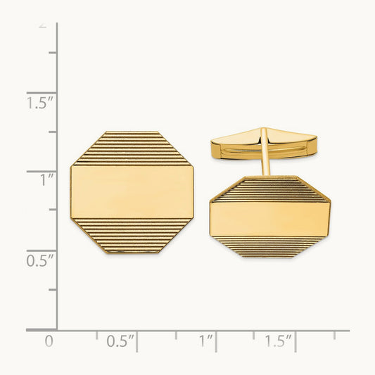 Men's Octagonal w/ Line Design Cuff Links, 14K