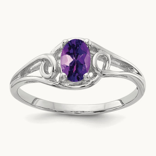 6x4mm Oval Amethyst ring, 14K White Gold