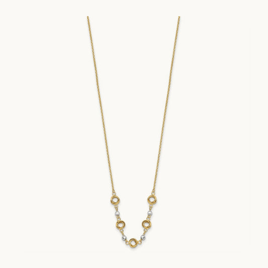 2 in Ext Polished Love Knots D/C Bead Necklace, 14K Two Tone