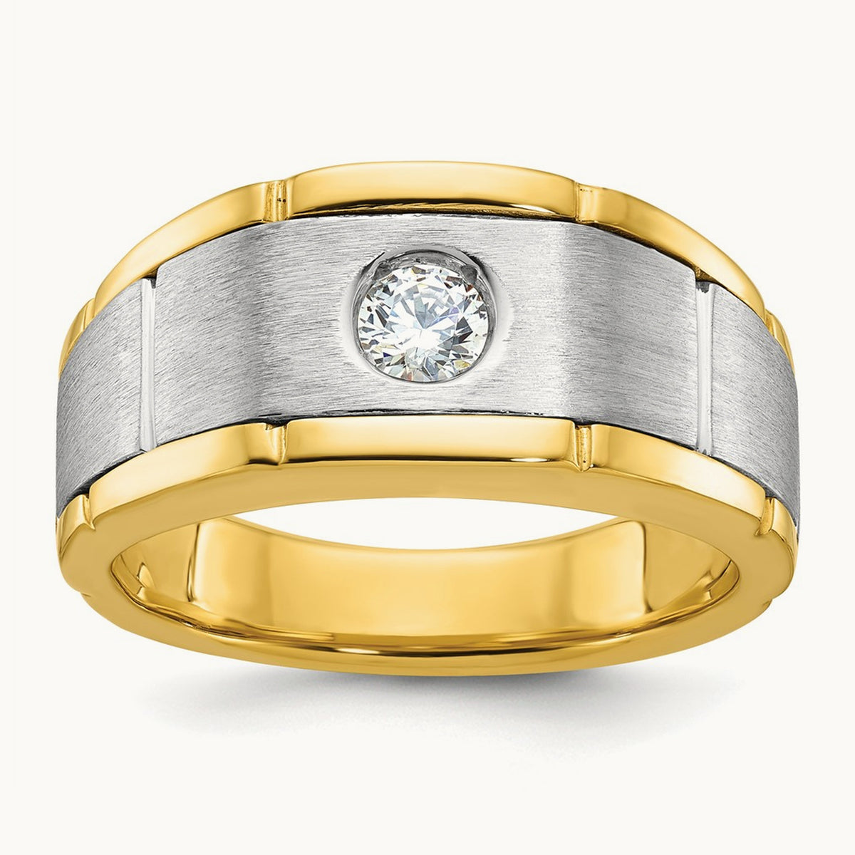 IBGoodman Men's Polished and Satin Diamond Complete Ring, 14K Two-tone