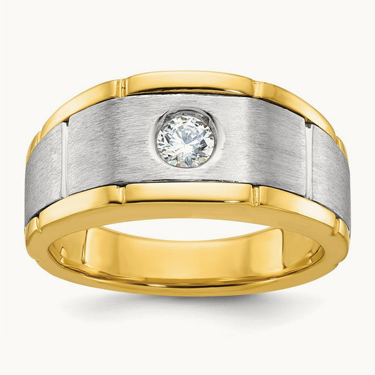 IBGoodman Men's Polished and Satin Diamond Complete Ring, 14K Two-tone