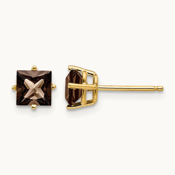 Square Smoky Quartz Earrings, 5mm, 14K