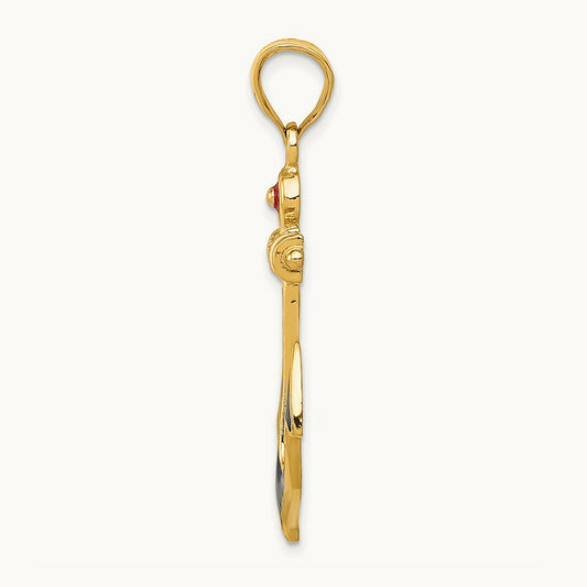 2-D Red, White, and Blue Enameled Anchor Pendant, 14K