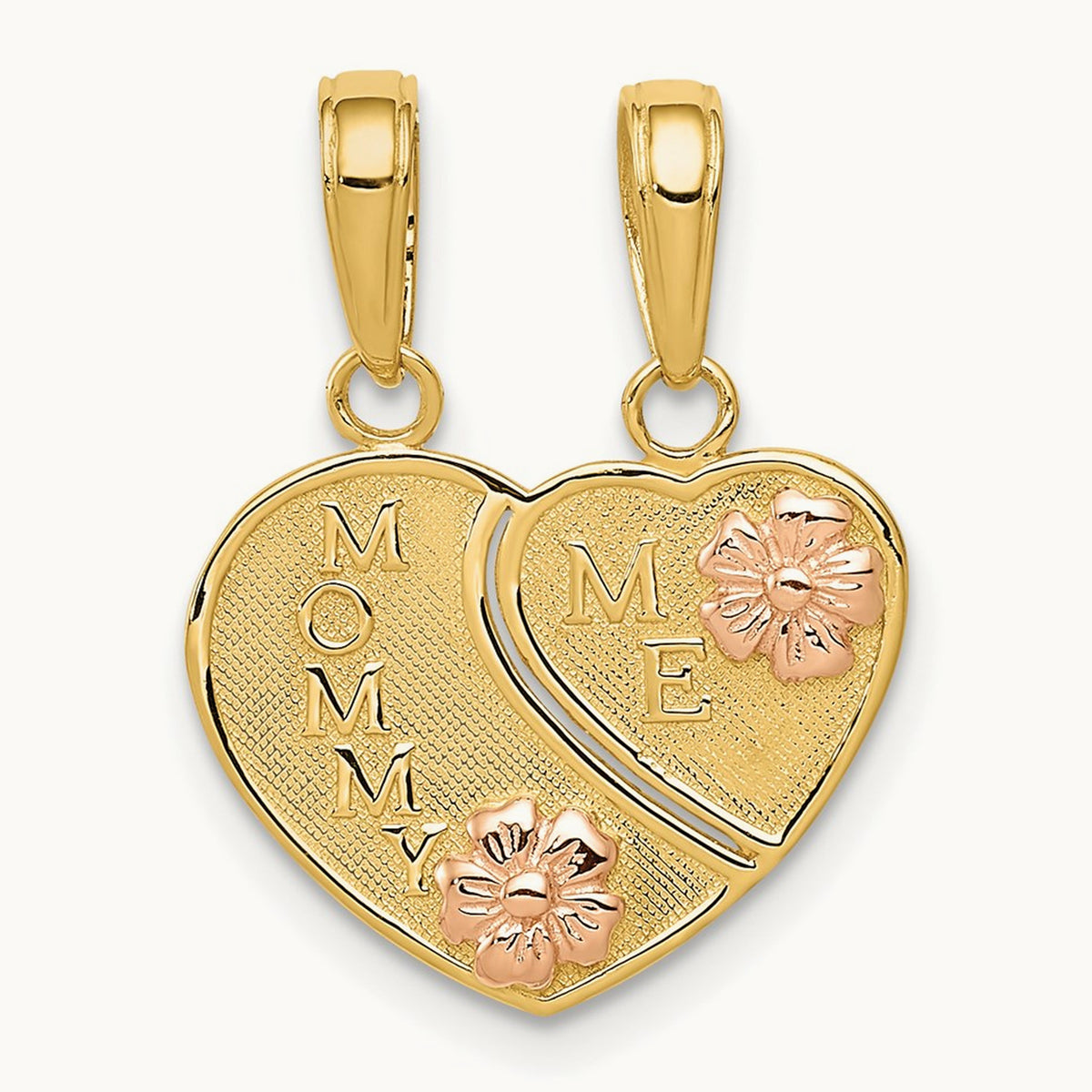 MOMMY-ME Break-apart Heart Pendant, 14K Two-tone