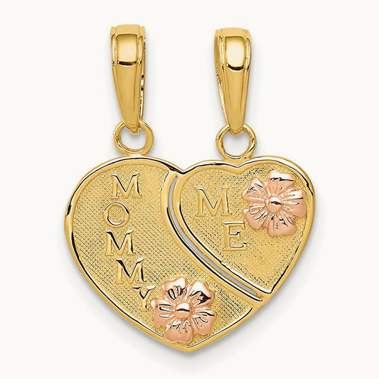 MOMMY-ME Break-apart Heart Pendant, 14K Two-tone