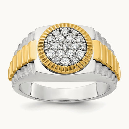14ktt IBGoodman Men's Polish/Satin/Ribbed Diamond Round Cluster Ring