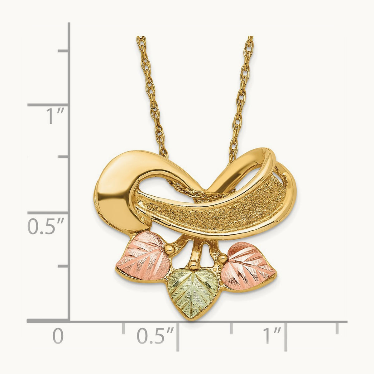Black Hills Gold Textured D/C Fancy Leaf Chain Slide Necklace