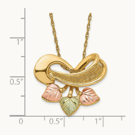 Black Hills Gold Textured D/C Fancy Leaf Chain Slide Necklace