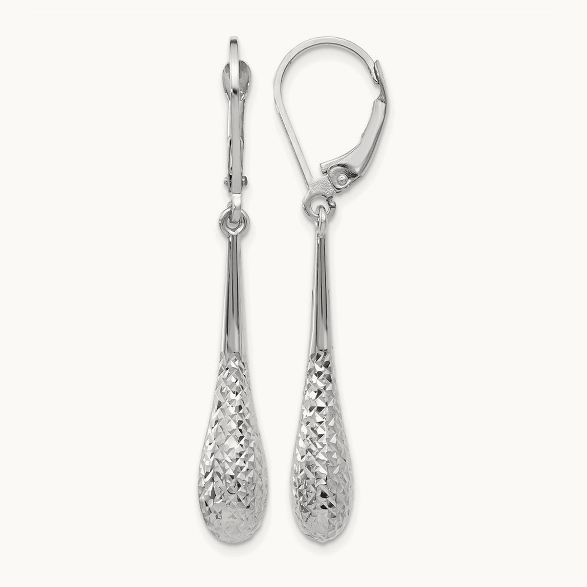 Polished and Diamond-cut Leverback Earrings — 10K White Gold, 44mm