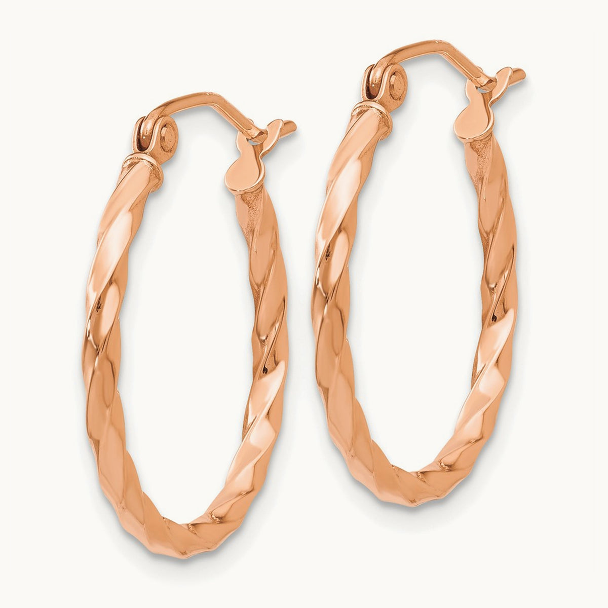 Twisted Hoop Earrings — 14K Rose Gold, 15mm