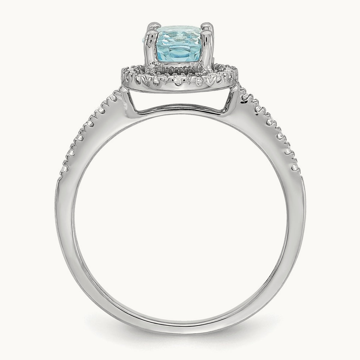 Created Aquamarine Halo Engagement Ring, 0.25 ct tw Lab-Grown Diamond