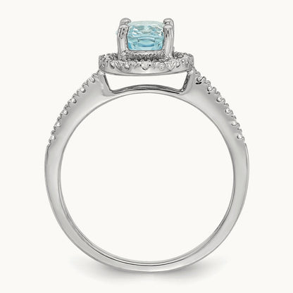 Created Aquamarine Halo Engagement Ring, 0.25 ct tw Lab-Grown Diamond