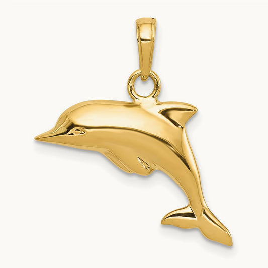 Polished 3-D Dolphin Pendant, 14K