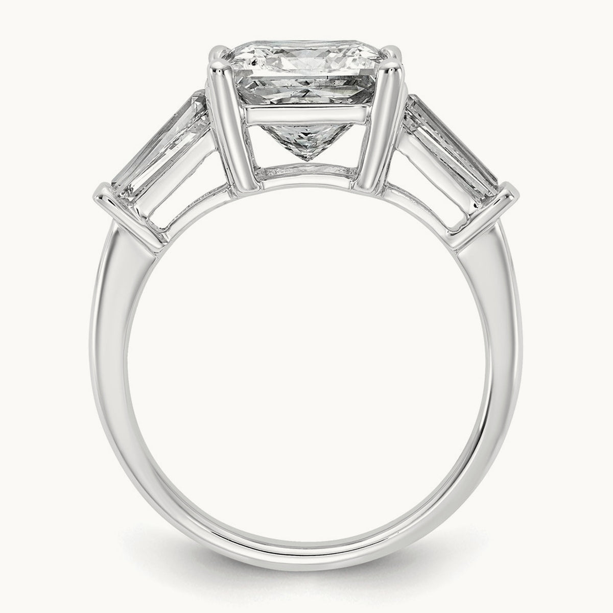 Princess & Baguette Engagement Ring — 14K White Gold, 3 3/4 ct, 7