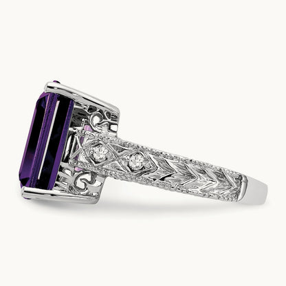 Emerald Cut Amethyst AA Diamond ring — photo set