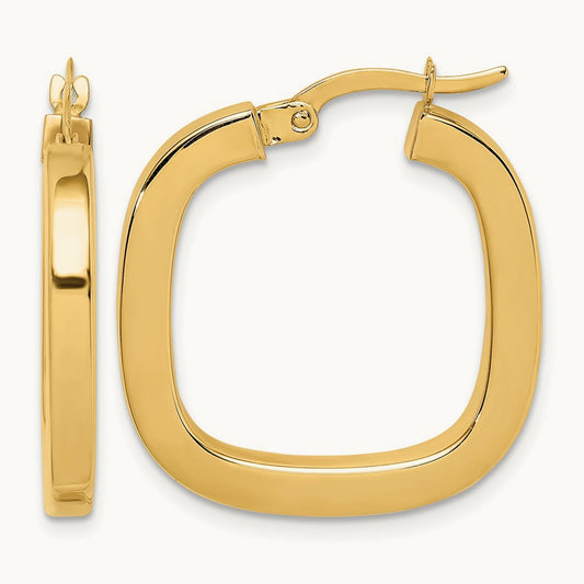 Square Tube Hollow Hoop Earrings, 14K