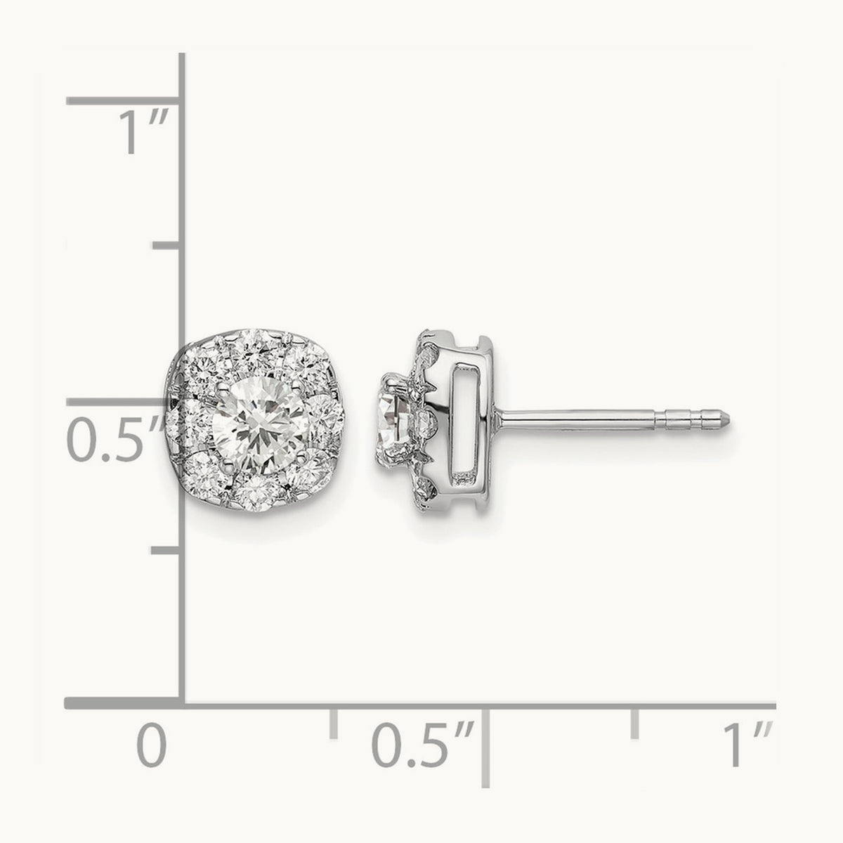 Cushion Halo Post Earrings, 0.25-1.00 ct tw Lab-Grown Diamond — 1 ct, 14K White Gold