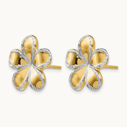 Flower Post Earrings — 14K Two-Tone Gold