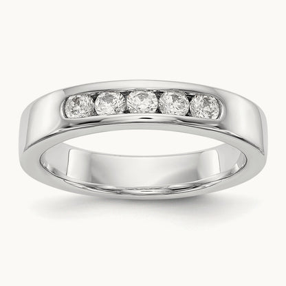5-Stone Diamond Channel Band, 14K White Gold