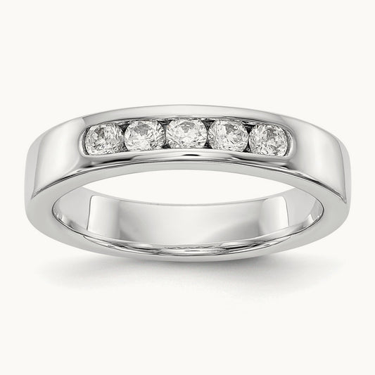 5-Stone Diamond Channel Band, 14K White Gold