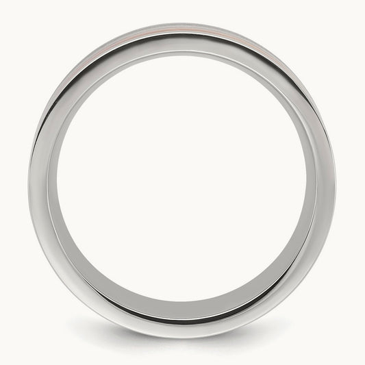 Polished with Wood Inlay Band, 8mm, Stainless Steel