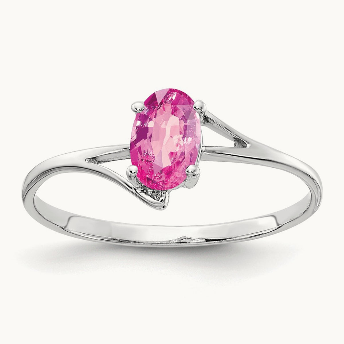 6x4mm Oval Pink Sapphire ring, 14K White Gold