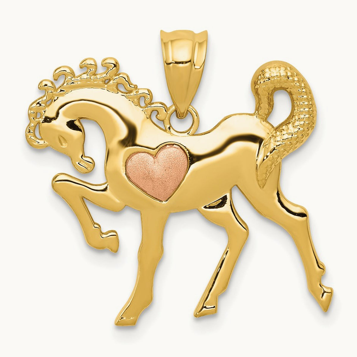 Horse w/Heart Charm, 14K Yellow with Rose Gold
