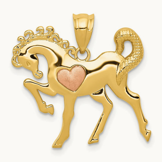 Horse w/Heart Charm, 14K Yellow with Rose Gold