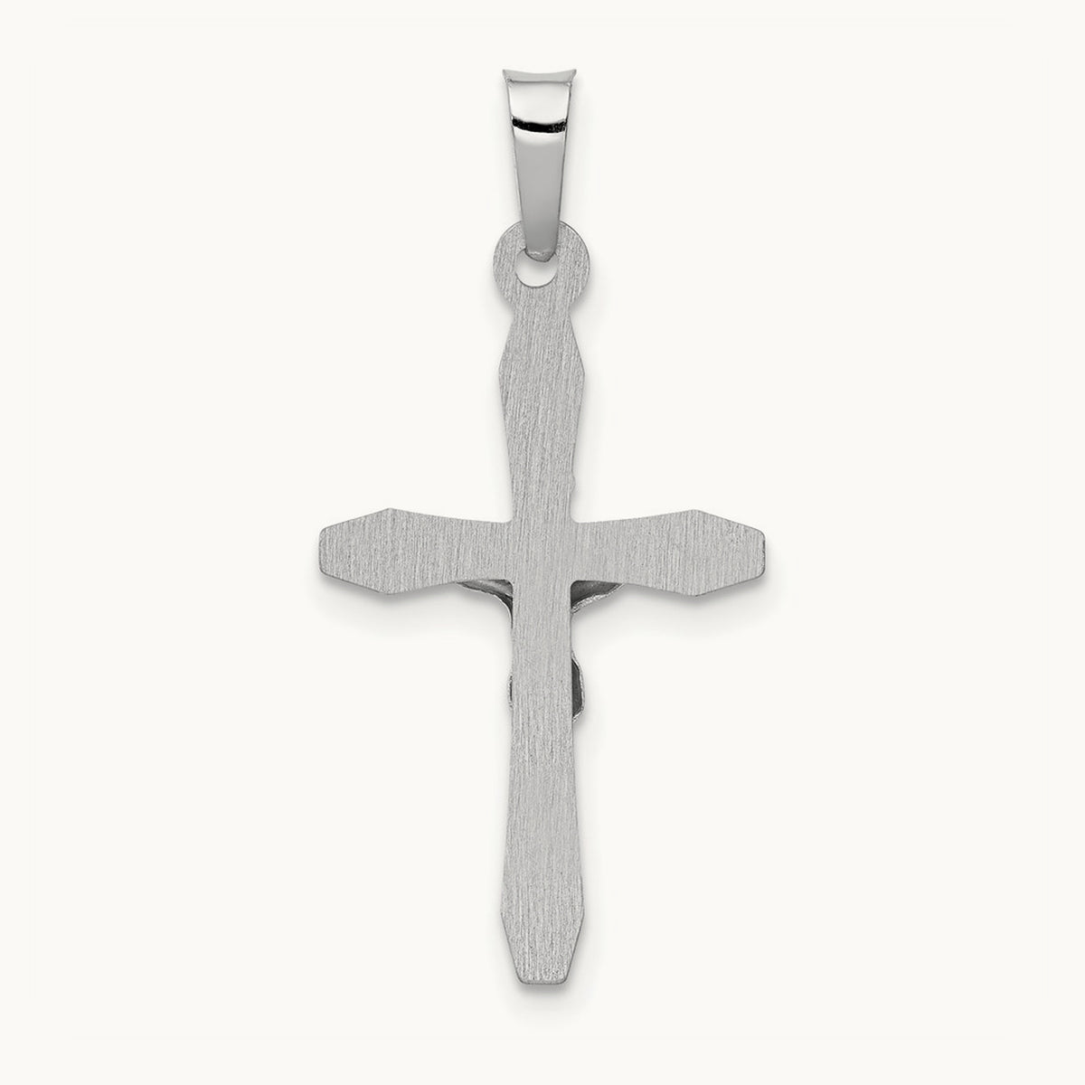 Polished INRI Crucifix Pendant, 14K White Gold