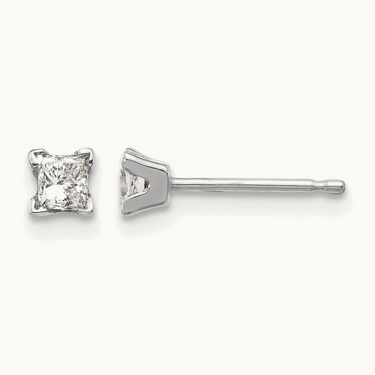 AA Quality Complete Princess Cut Diamond Earrings, 14K White Gold