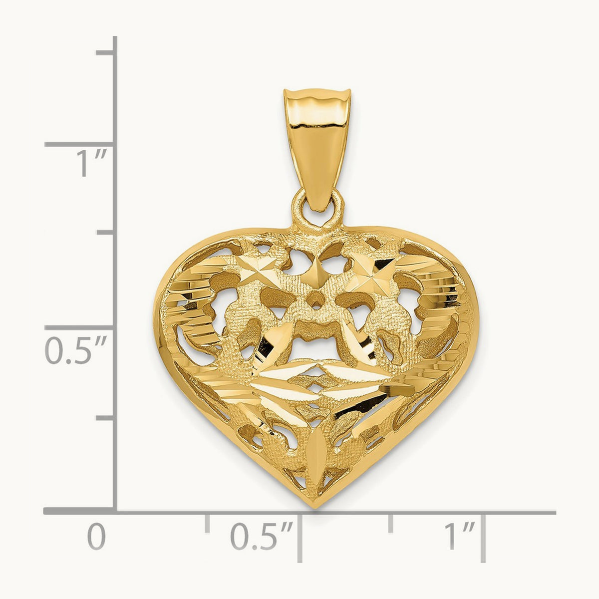 Fancy 3D Heart Charm, 14K