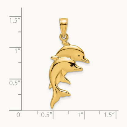 2-D Polished Double Dolphins Charm, 14K