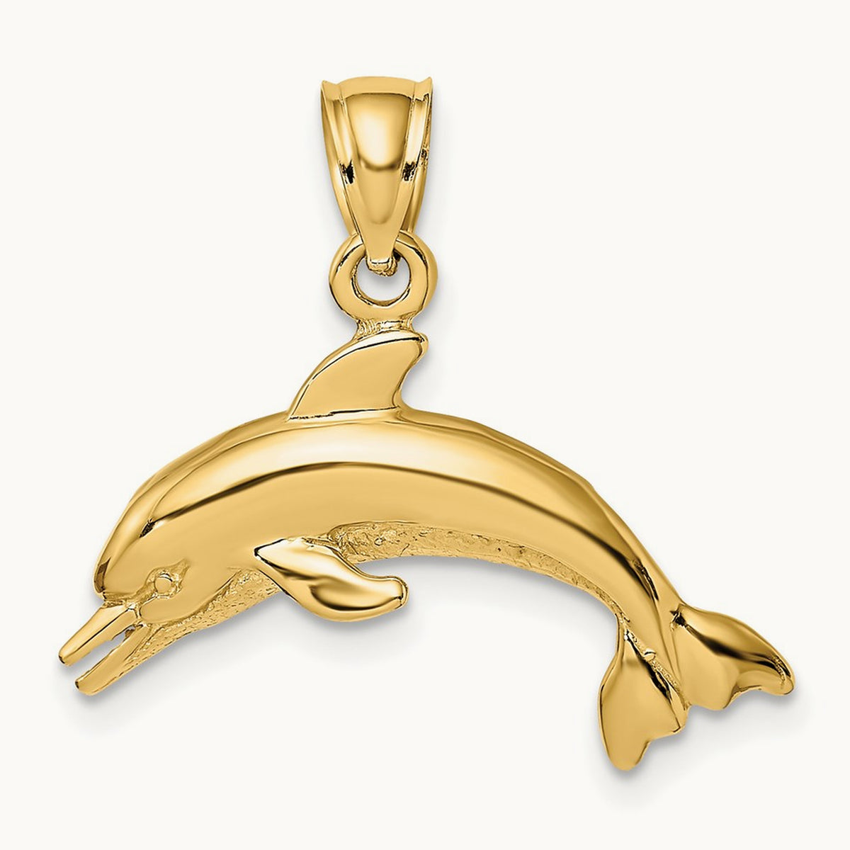 Textured/Polished Dolphin Jumping Charm, 14K