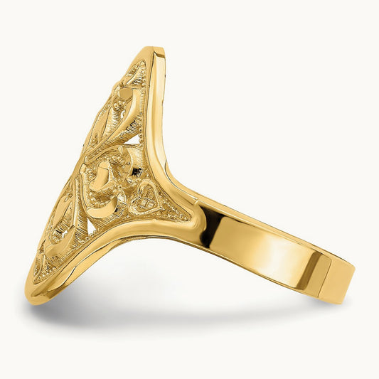 Diamond-cut Filigree Ring, 14K