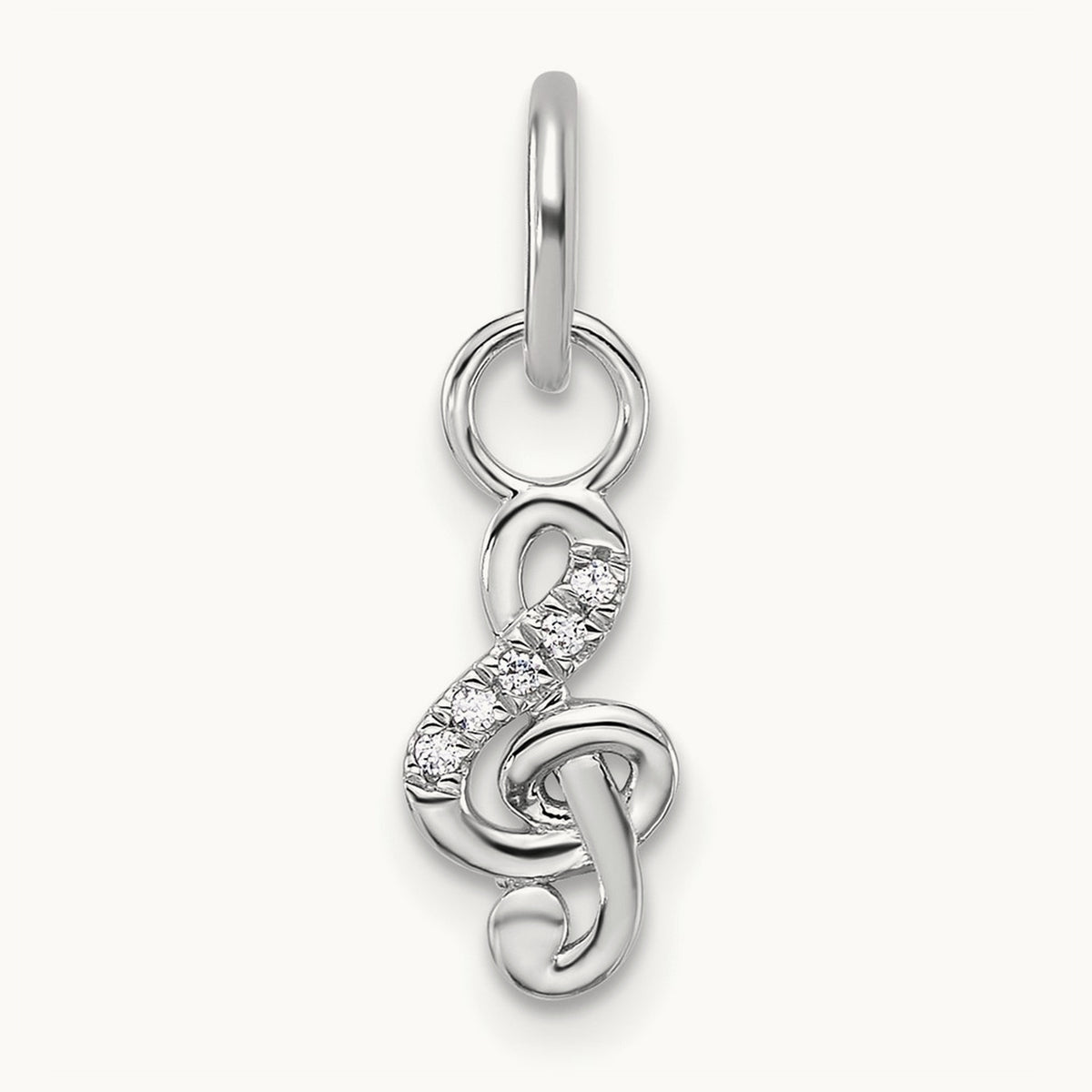 Polished Diamond Music Treble Clef Charm — 14K White Gold