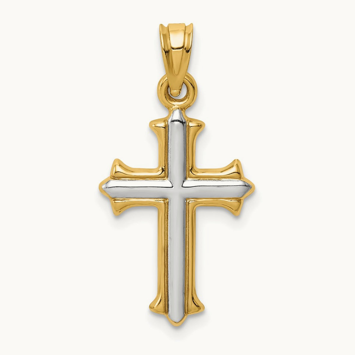 w/Rhodium Reversible Hollow Cross Pendant, 14K