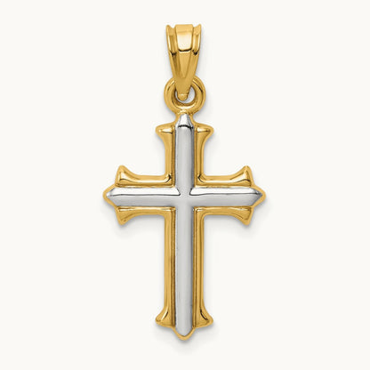 w/Rhodium Reversible Hollow Cross Pendant, 14K