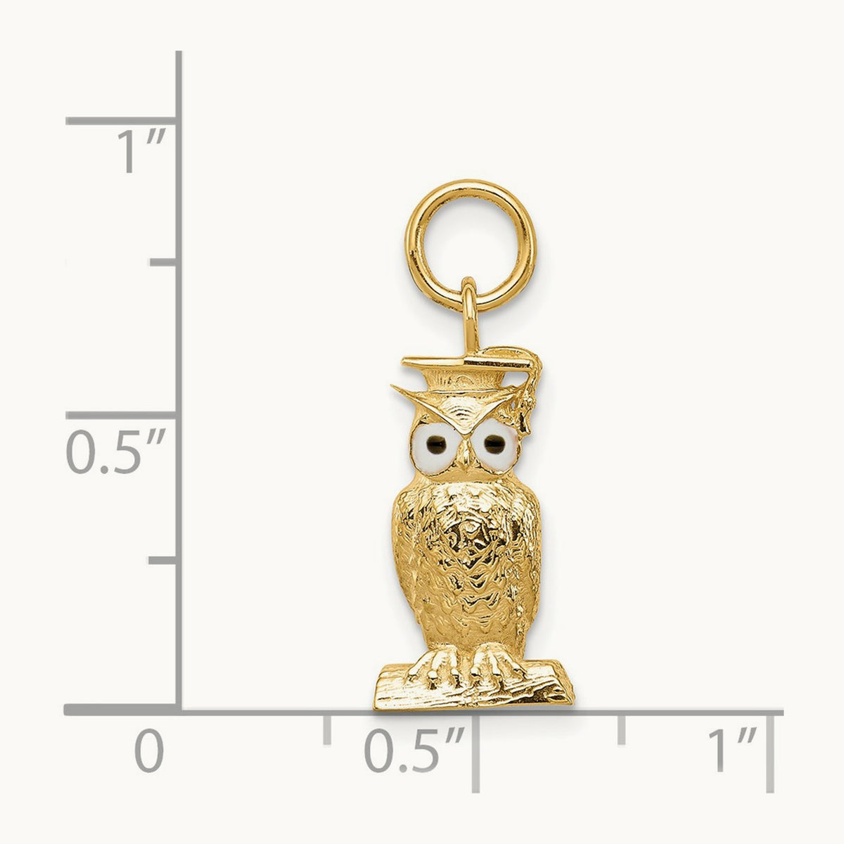 Graduation Owl Charm with Enamel, 14K